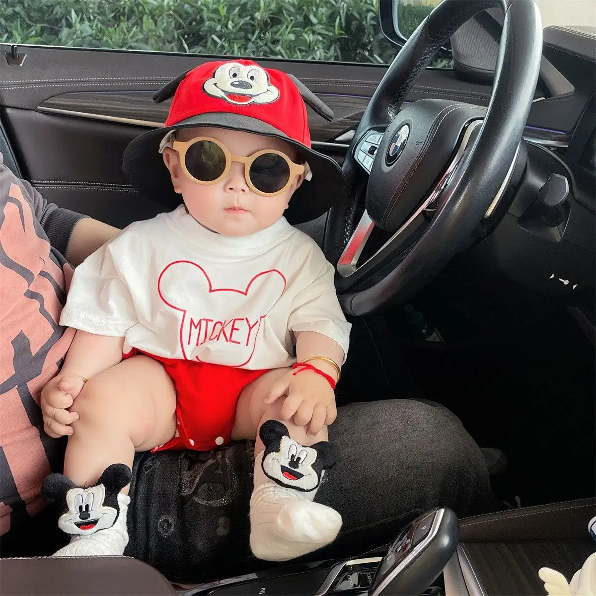 Summer Rompers For Newborn Baby Sock Hat 2pcs Set Cartoon Mickey Mouse Boys Girls Jumpsuit Infant Costume Short Sleeve Bodysuits