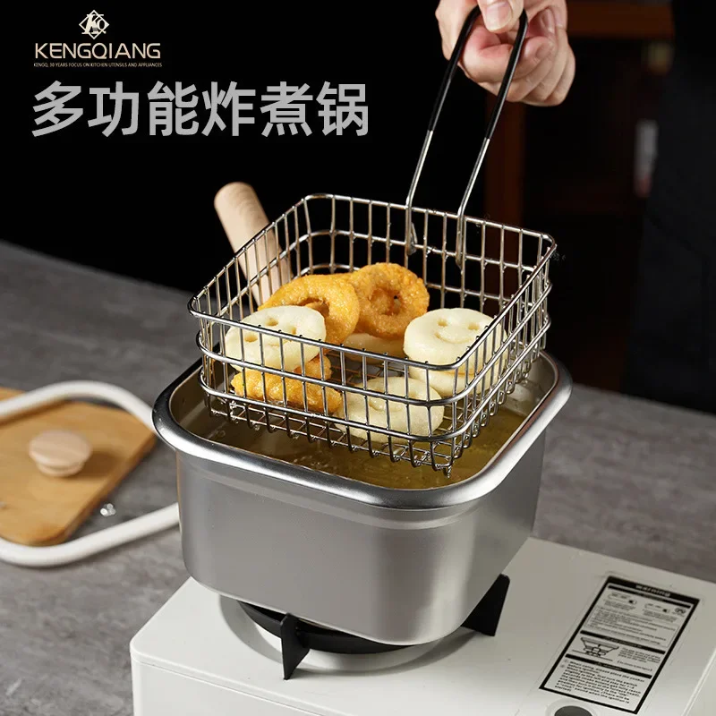 Drain Basket with Filter Multipurpose Fryer Household Small 316 Stainless Steel Square Pot with Lid