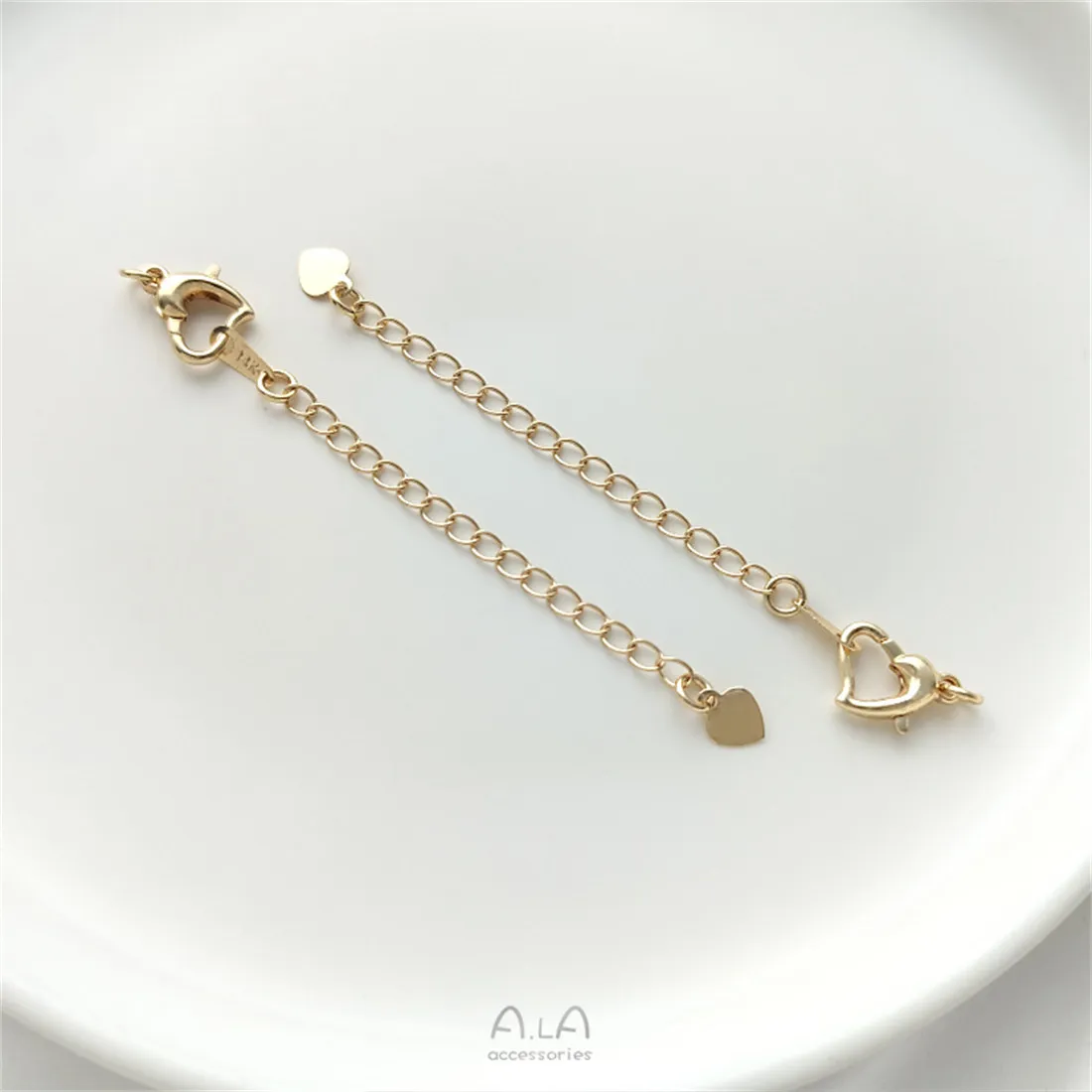 14K Gold-plated Heart-shaped Lobster Buckle Extension Chain Drop Heart-shaped Love Tail Chain Diy Bracelet Necklace Chain B782