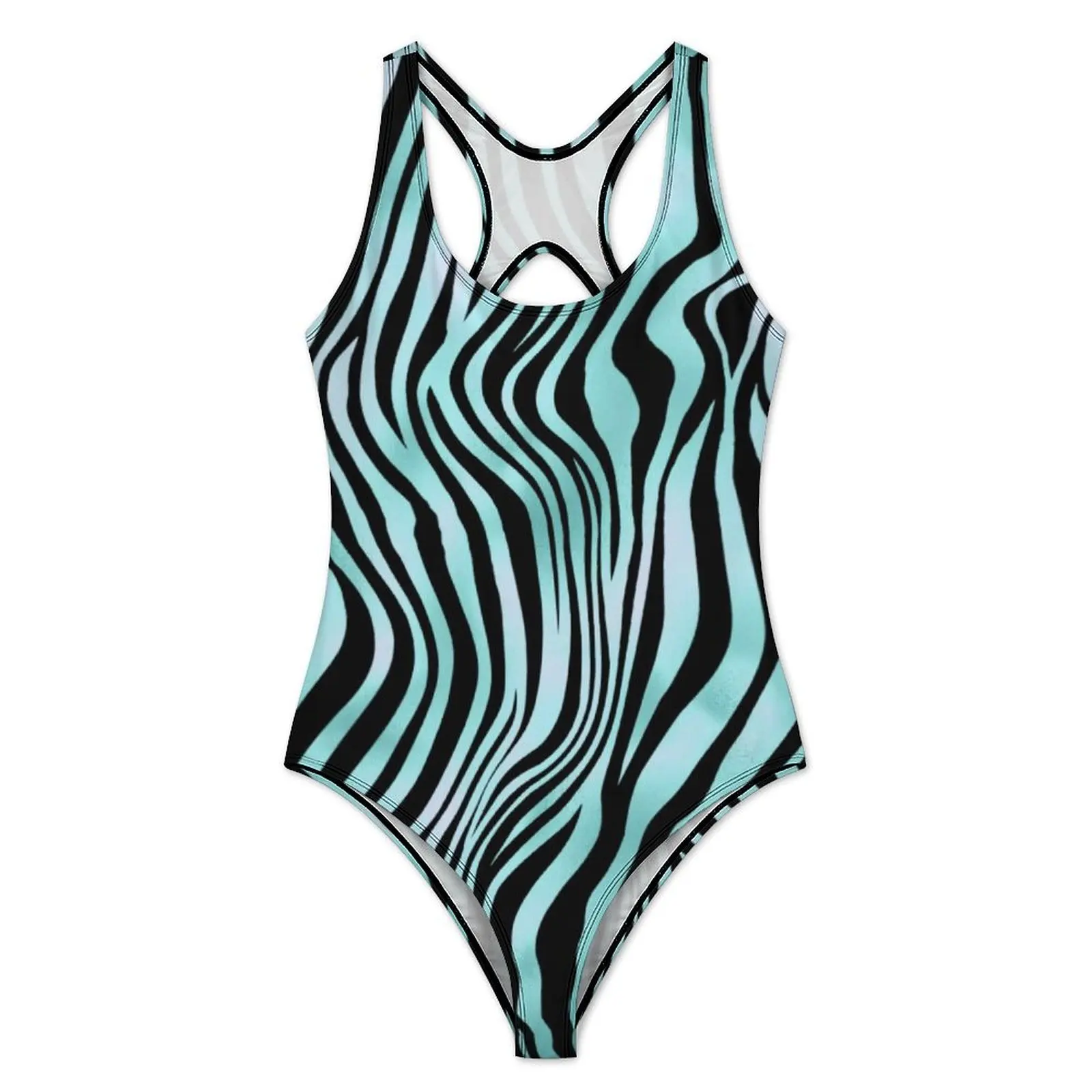 Zebra Stripe Turquoise Teal Swimsuit Animal Swimwear One Piece Holiday Swimsuits Cut Out Monokini Ladies Push Up Sexy Beachwear