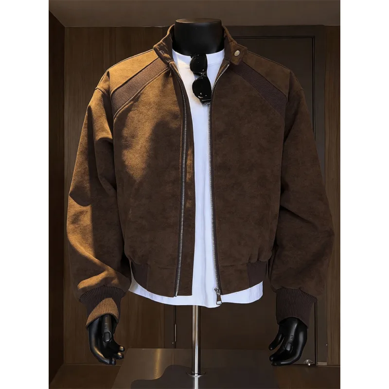 2026 spring new American deconstruction and old men's short PU leather jacket