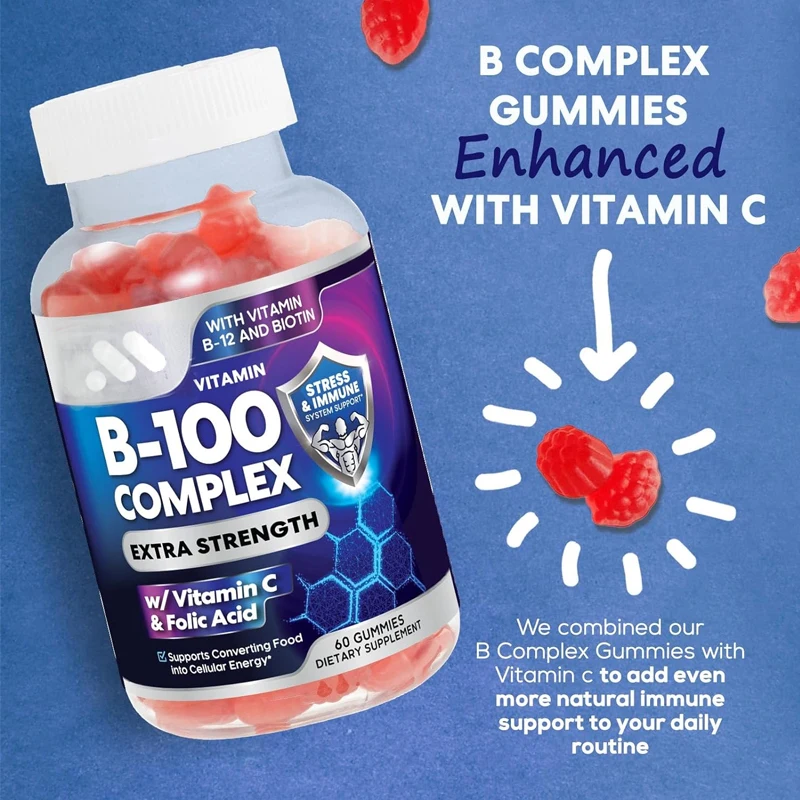 Compound gummies contain vitamin C and folic acid, with 60 gummies containing niacin, B6, folic acid, B12, and biotin