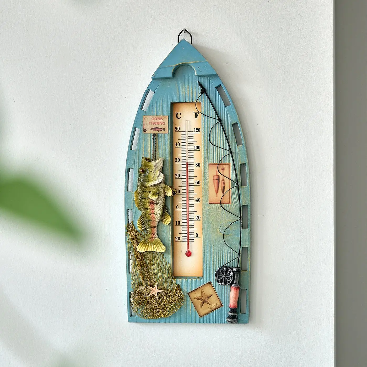 Coastal Style Wooden Creative Decorative Home Thermometer Wall-Mounted Ornament for Bedroom Dining Room Living Room