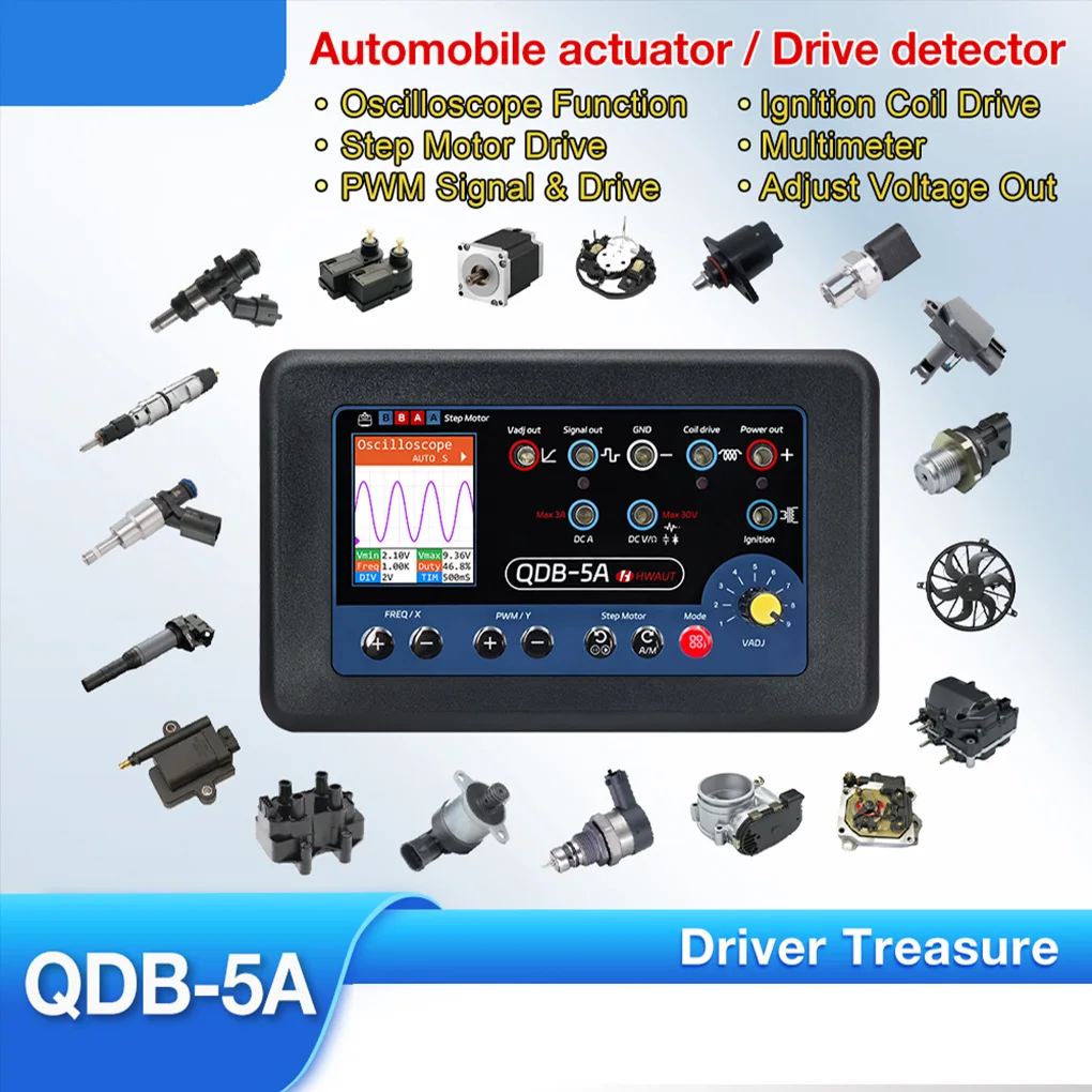 

Automotive Actuator Tester Oscilloscope Sensor Multimeter PWM Signal Generator CRIN Injector Driver Ignition Coil Tool QDB-5A