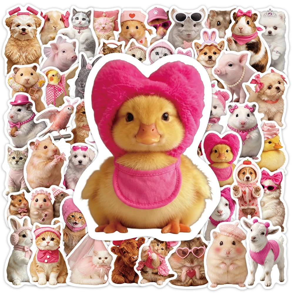54 Stück Kawaii Rosa Bekleidete Niedliche Haustier-Aufkleber, Liebliche Katzen-, Hunde- und Hamster-Vinyl-Aufkleber, Ästhetisches Aufkleber-Set für Teenager, Tagebuch, Laptop