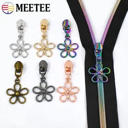 5/10/20Pcs Meetee 5# Nylon Zipper Slider Metal Flower Zips Puller Head for Zip Jacket Bag Repair Garment Sewing Accessory