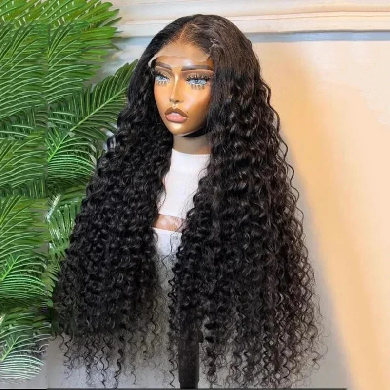 Perruque Lace Front Wig sans colle bouclée crépue pour femme, cheveux de bébé, densité 180, noir naturel, doux, long, degré de chaleur, préplumé, 03/3