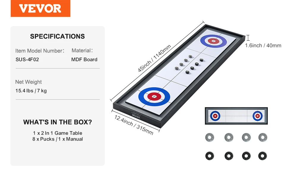 VEVOR Shuffleboard and Curling 2 in 1 Board Games Two Sided Tabletop Shuffleboard with Shuffleboard and Curling Combo Game Set