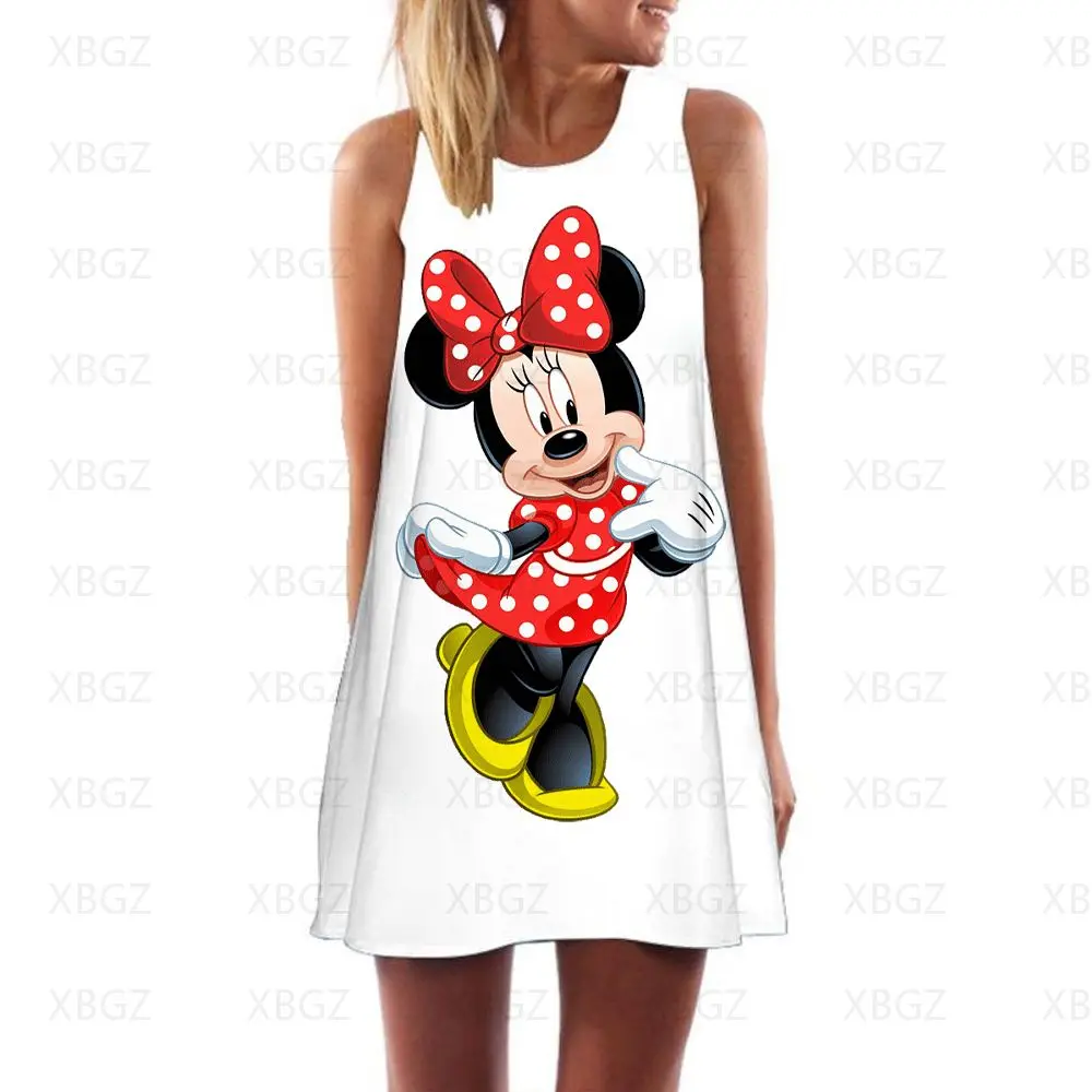 Vestido playero de Minnie Mouse para mujer, minivestido holgado con estampado de dibujos animados, Sexy, sin mangas, bohemio, Disney, verano, 2022