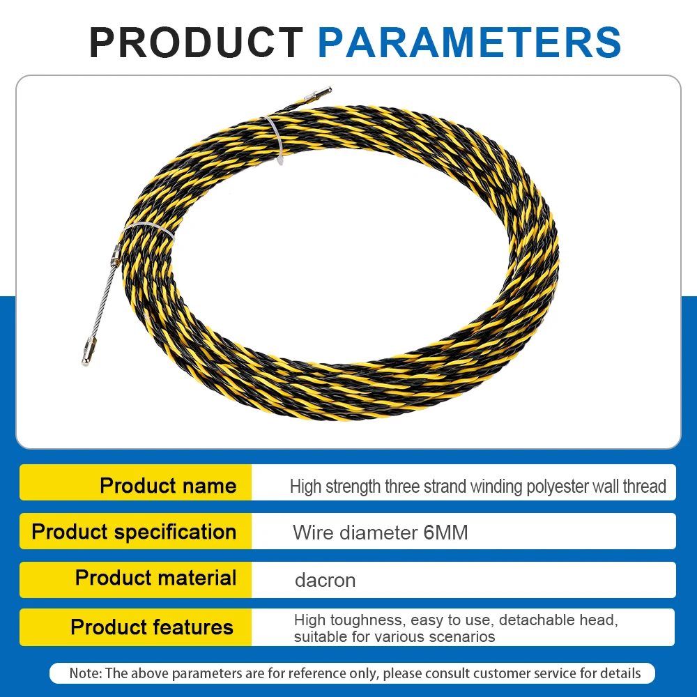 Eletricista Threading Wire Guide Dispositivo, Extrator de cabo, Snake Rodder, Fita de peixe, Parede de chumbo, Ferramenta Conduit, 6mm, 5-50m