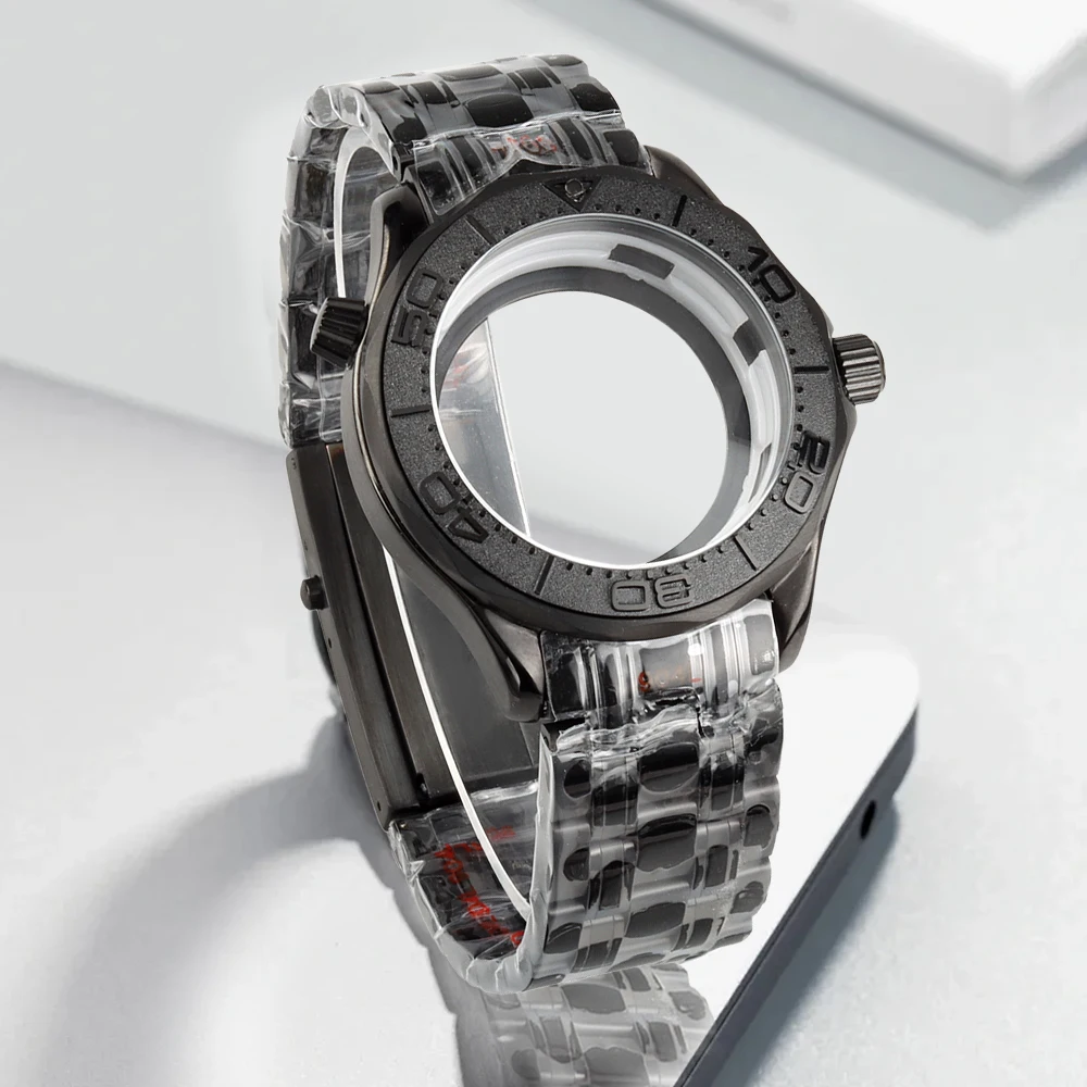 

Black 41mm NH35 Watch Case Waterproof Fit Seiko NH35 NH36 Automatic Movement 31mm Dial Stainless Steel Seamaster 300 Case