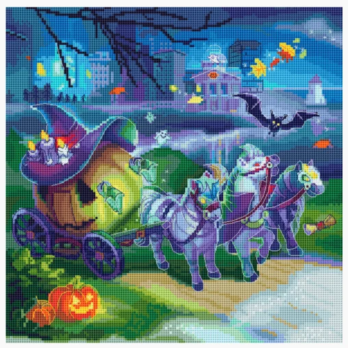 The Witch's Carriage 37-37 Canvas Cross Stitch Embroidery Set Hobby Magic Room Decor Design A Bustling City Rainy Street