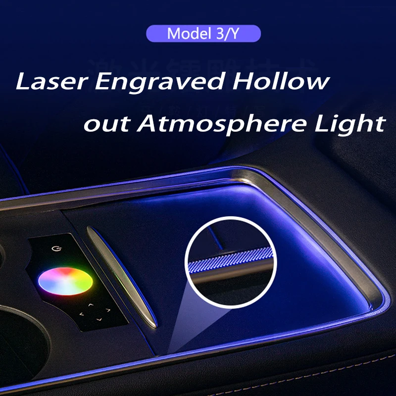 Luce d\'atmosfera scavata incisa al Laser per Tesla Model 3 Model Y 2021 2022 lampada da sella con copertura per altoparlante a LED