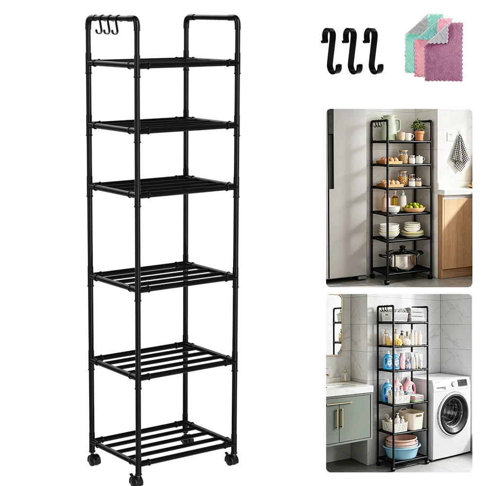 6-stufiges Küchenregal, mobiler Trolley, bodenstehendes mehrschichtiges Aufbewahrungsregal, für Snacks, Obst und Gemüse, multifunktionales Nutzregal, Aufbewahrungseinheit