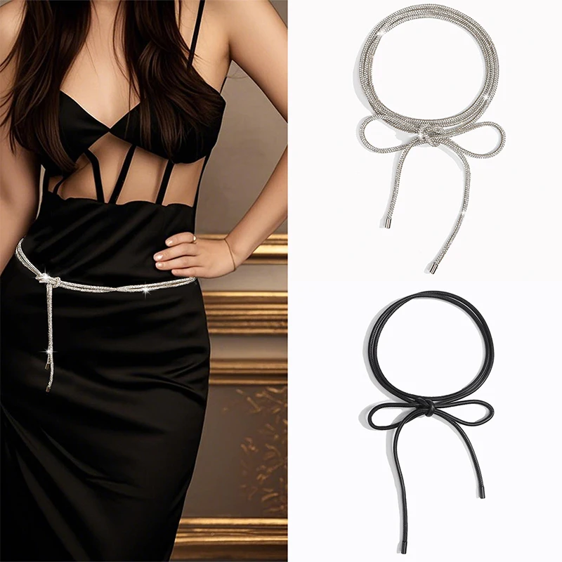 

Korean Waist Chain Choker Necklace Women's Decorative Thin Belt Dress Waistband Accessories Rhinestone Handmade Waist Rope