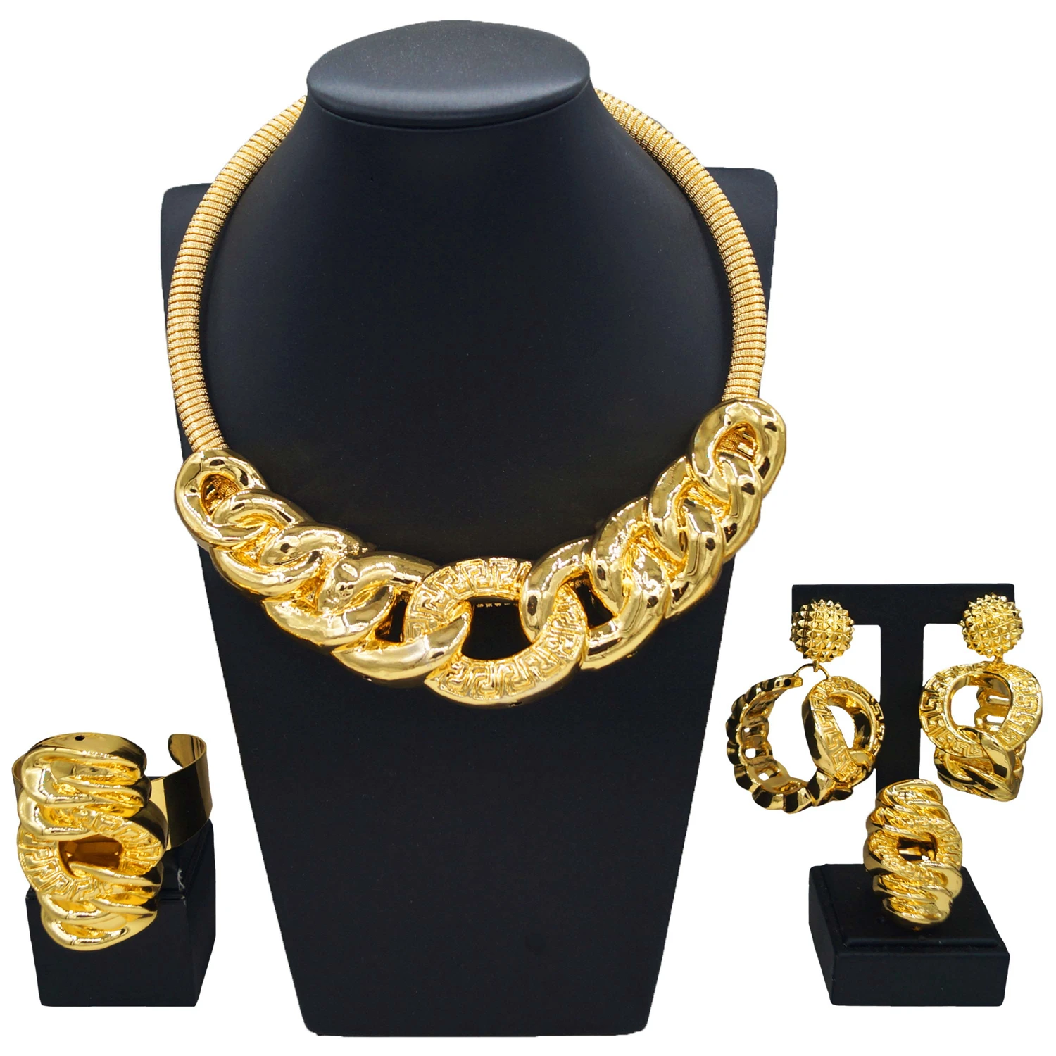 

Yulaili gold-plated personality jewelry set Exaggerated atmospheric modeling luxury temperament Nigerian ladies party jewelry gi