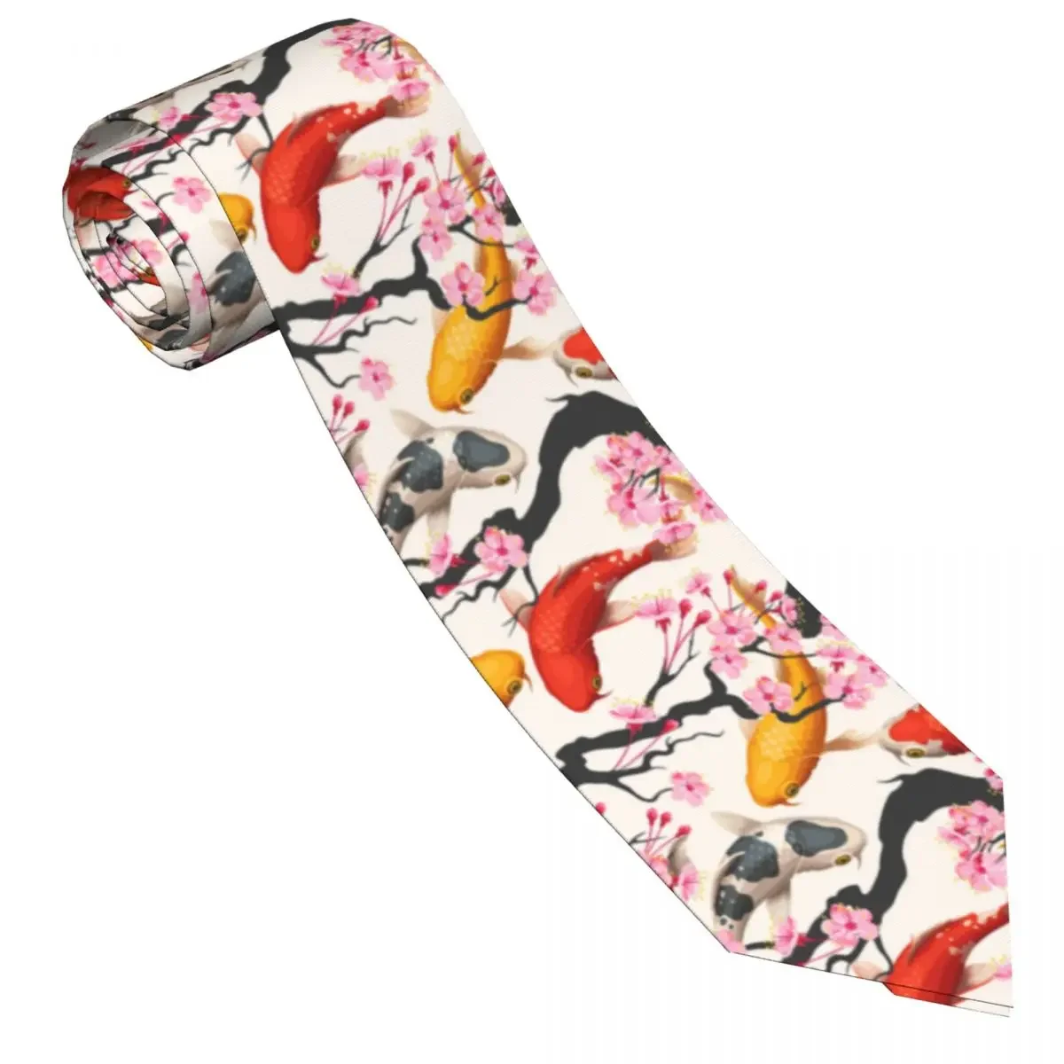 Classic Tie for Men Silk Mens Neckties  Wedding Party Business Adult Neck  Casual Koi Fish And Sakura Cherry Pattern 