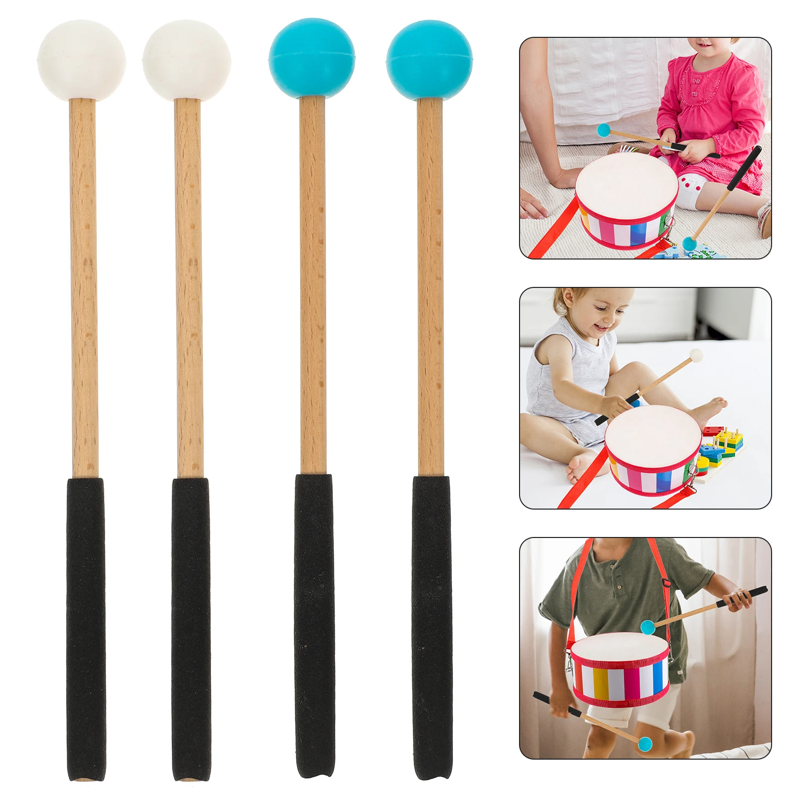 

2 Pairs Percussion Marimba Mallet Child Instruments Hand Drum Sticks Wood Drumstick