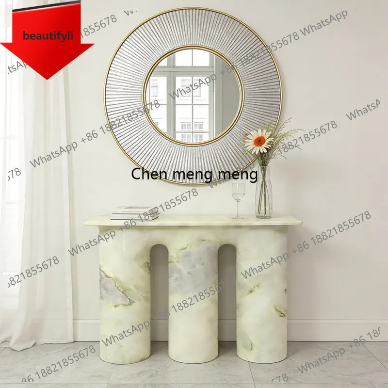

Nordic home natural green marble entrance table designer light luxury villa marble a48