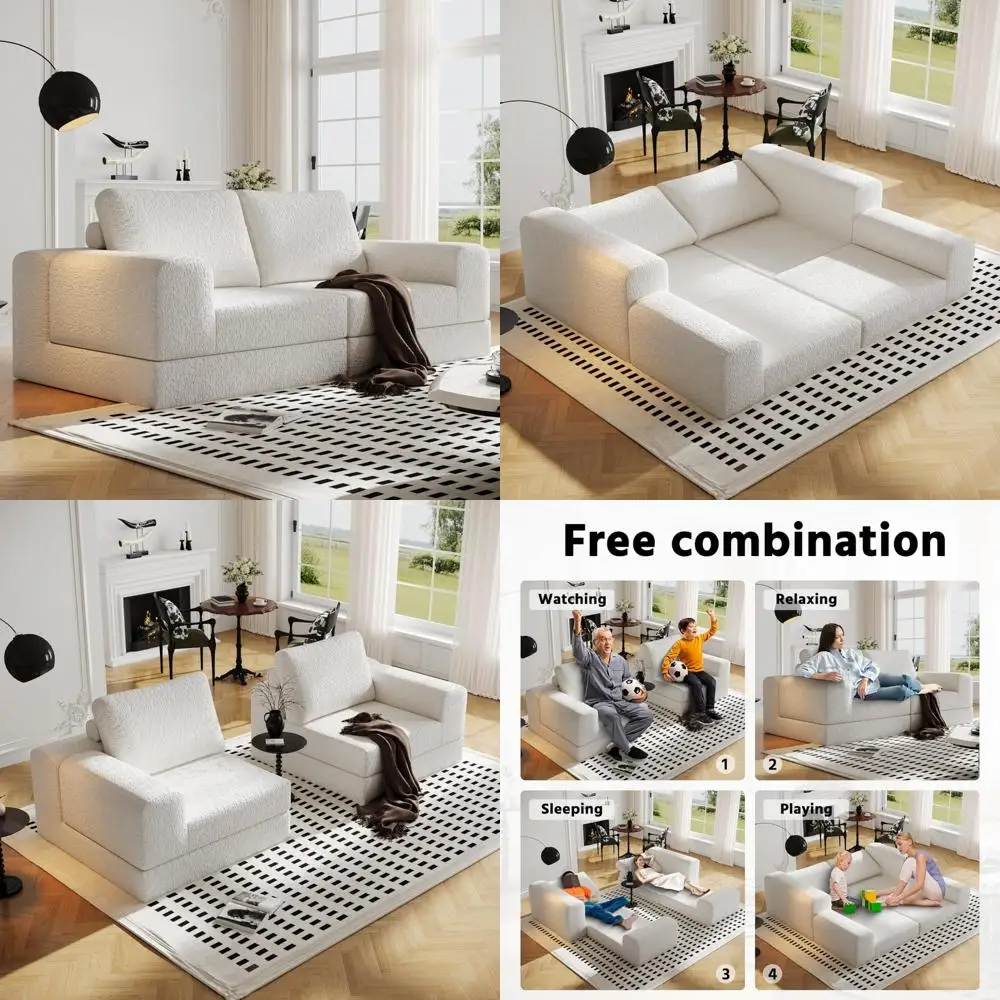 

Modular Cloud Sofa Set, Customizable Living Room Sectional Couch, Distinctive Knit Fabric Loveseat with Two Pillows