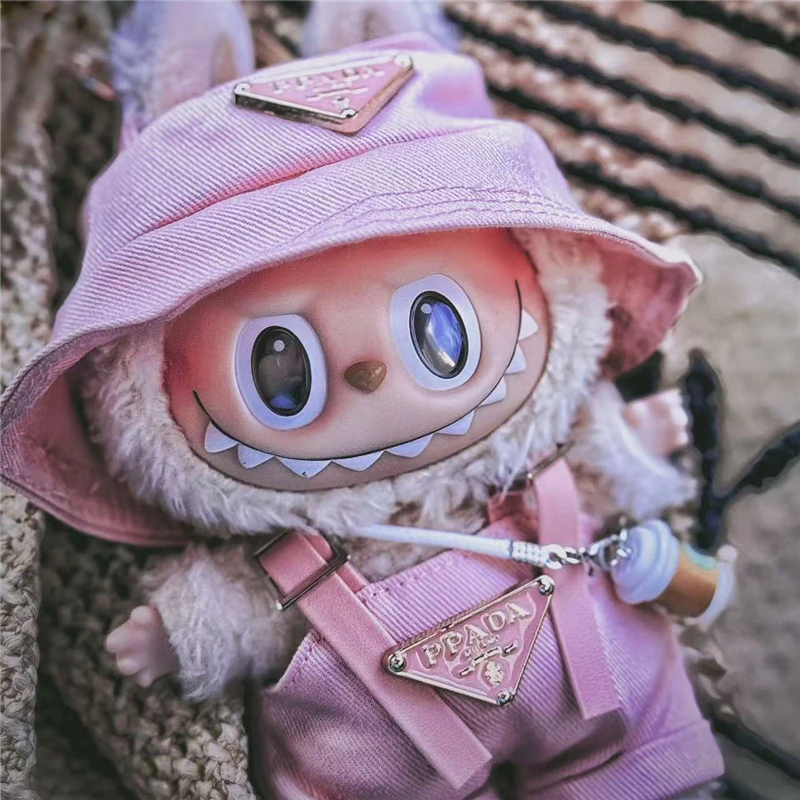 Ropa para muñeca Labubu de 15 y 17cm, monos de pescador Triangel invertido, sombrero de lujo, zapatos, atuendo, ropa, accesorios para fiesta sentada