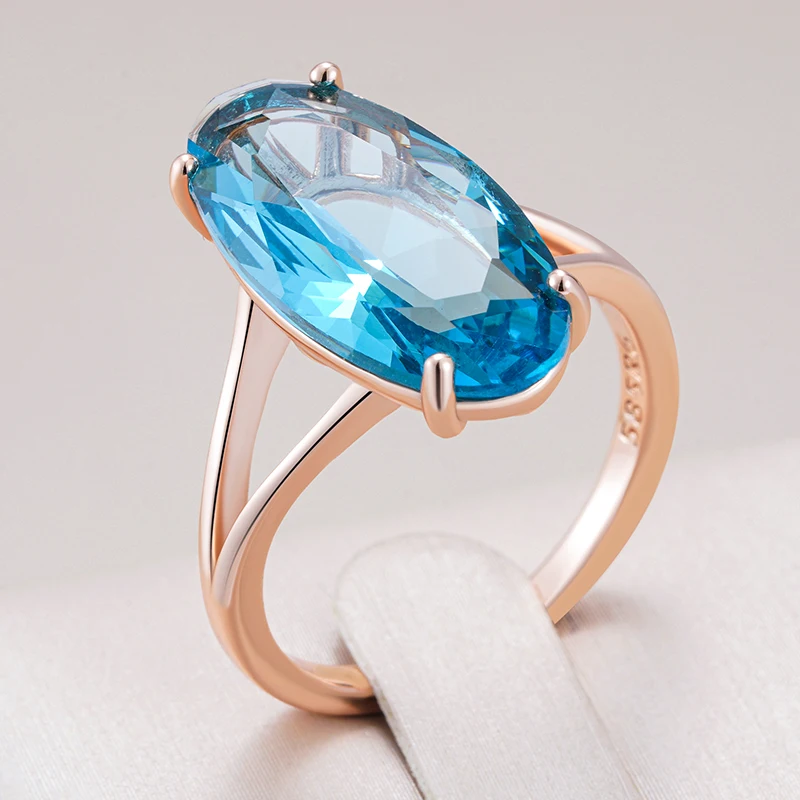 Kinel Hot Blue Big Oval Wedding Rings Trend 585 Rose Gold Color With Natural Zircon High Quality Daily Fine Jewelry For Women