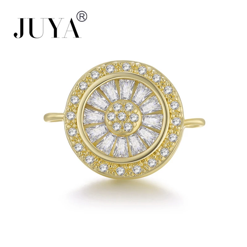 

JUYA Fashion Connector Bracelet Copper Micro Pave AAA Zircon Crystal Linker Charms For Jewelry Making Diy Round Jewelry Findings