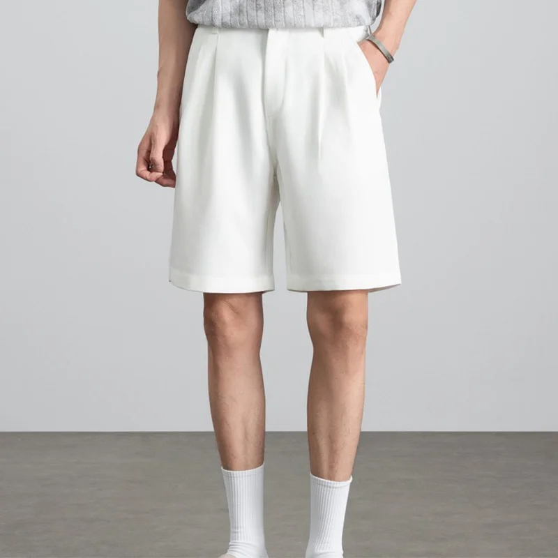 Plus-Size Men's Summer New White Suit Shorts with a High-End Feel, Trendy Loose Five-Point Pants, Versatile for Commuting