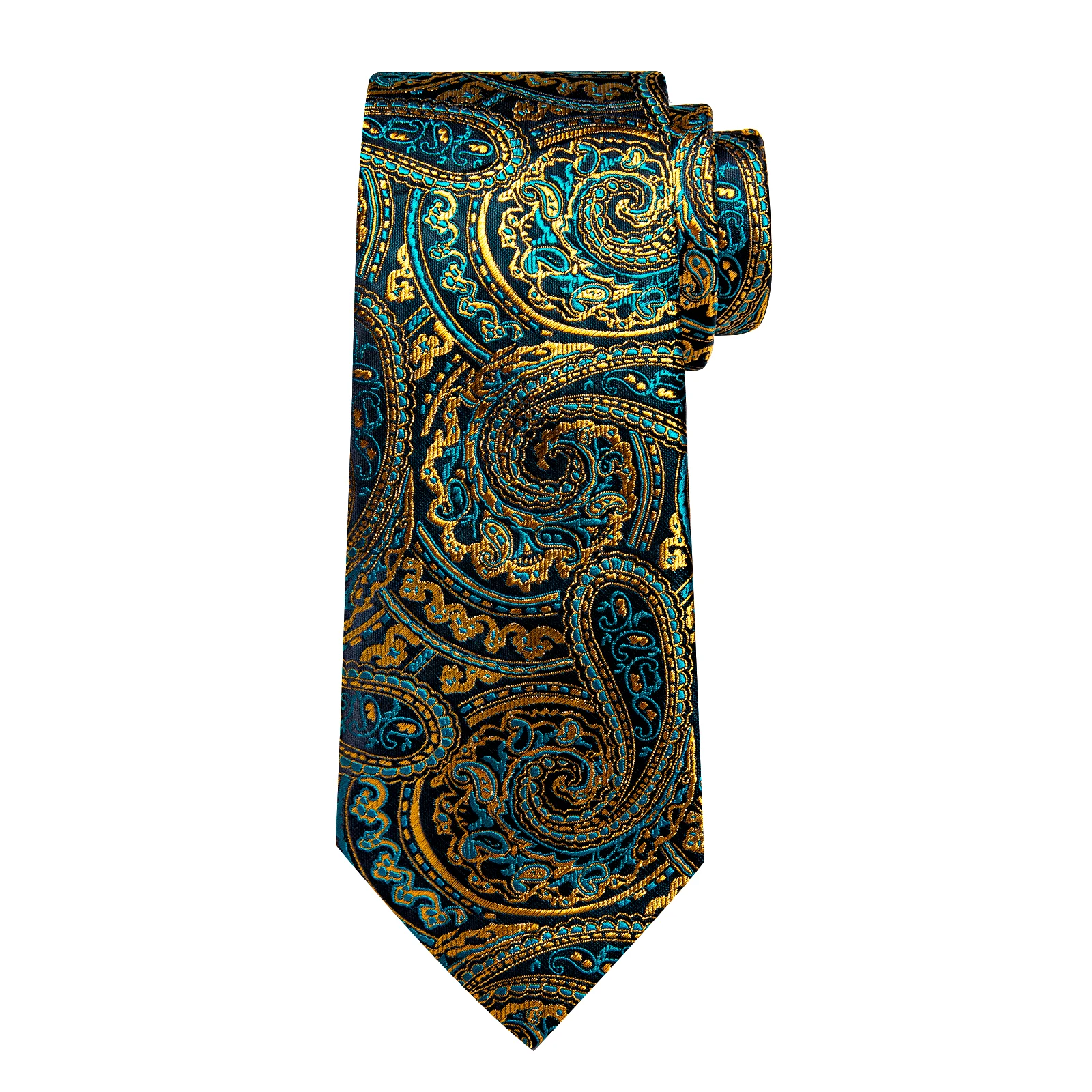 Grüne und goldene Paisley-Krawatten für Herren, Brosche, Einstecktuch, Manschettenknöpfe, Business-Hochzeitsanzüge, Bräutigam-Accessoires, Geschenk – Detail 11