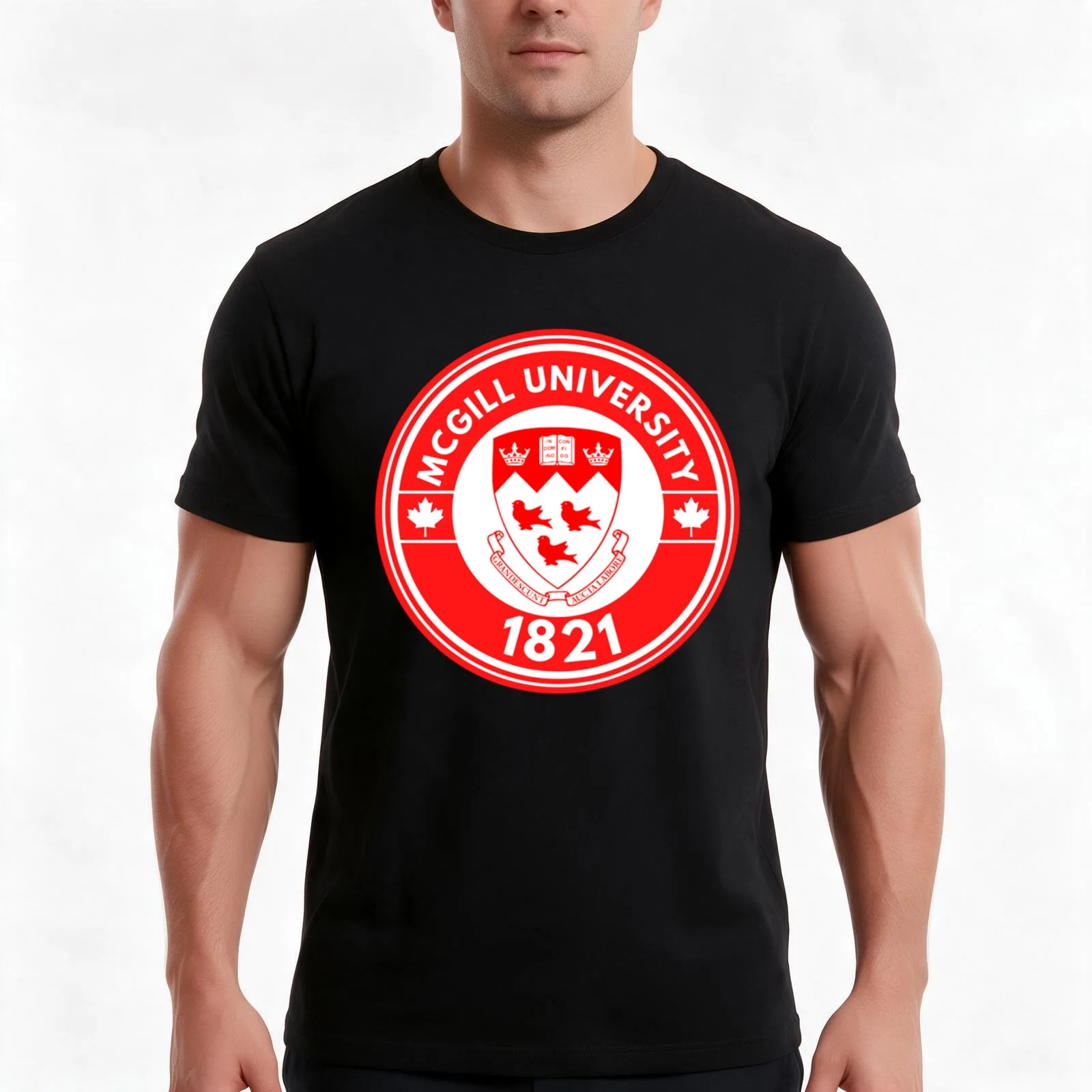 Mcgill University T-Shirt, Summer Casual Cotton Tee, Oversized Streetwear Tops, Vintage Graphic Print, Loose Fit Short Sleeve