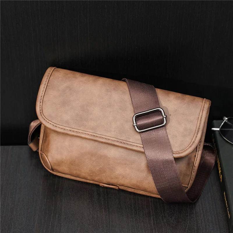 Casual Men's Crossbody Bags 2024 High Quality PU Leather Khaki Shoulder Fashion Business Pocket Brand Designer Messenger