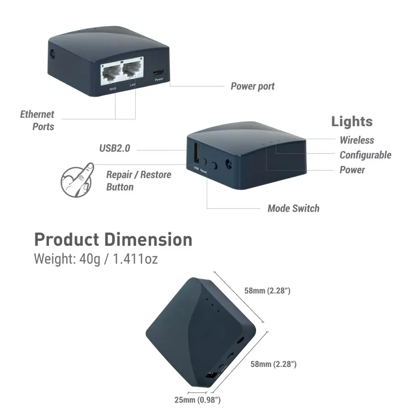 Mini router portátil iNet AR300M16 de bolsillo inalámbrico de viaje con extensor de punto de acceso WDS OpenWrt