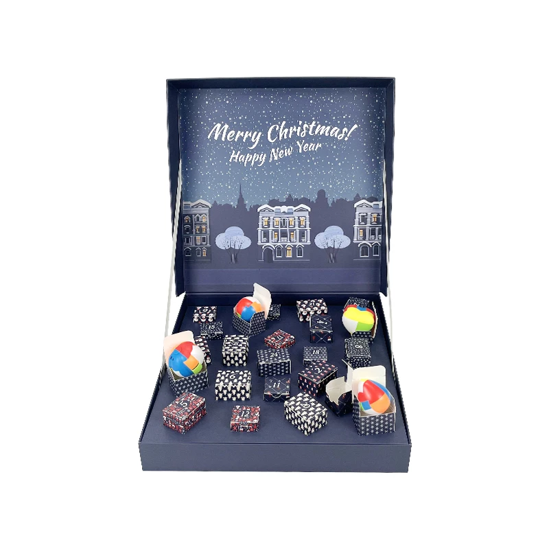 Customization.Wholesale Custom Full-Color Printing 24-Box Christmas Advent Calendar Toy Made in China with Matt Lamination Embos