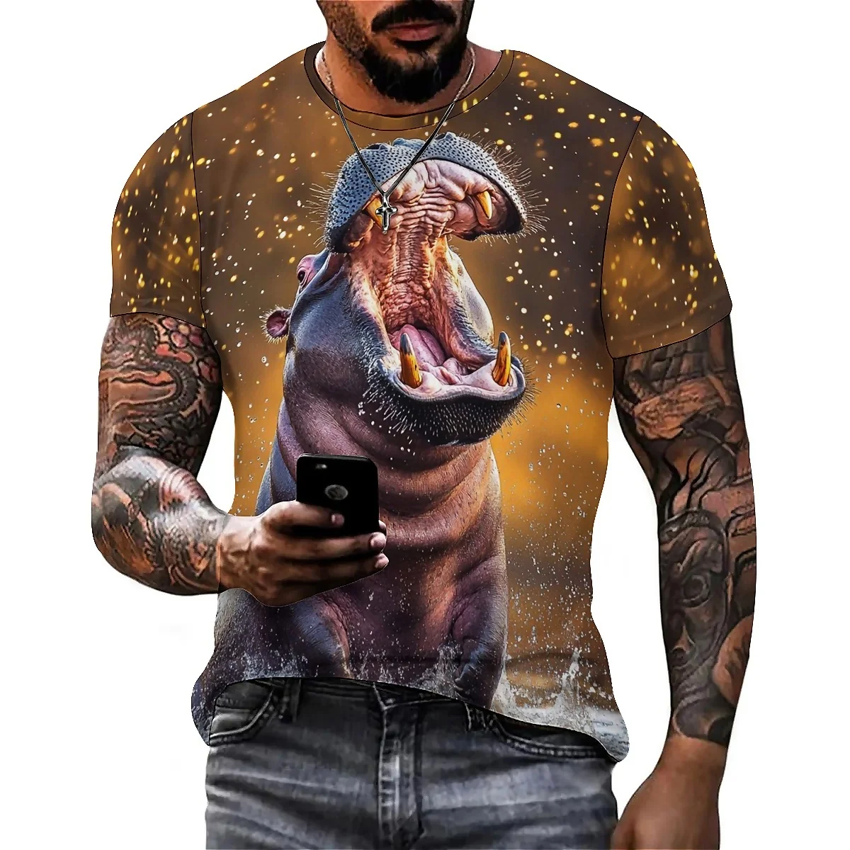 

Summer Sports Luxury High-End Men's 3D Printed Short-Sleeve T-Shirt - Loungewear, Relaxed Fit Top