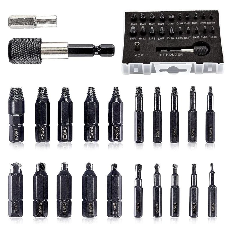 Y1AD 22Pieces Damaged Screw Extractor Drill Bit Set Stripped Screw Extractor for Broken Bolt Extractor All-Purpose