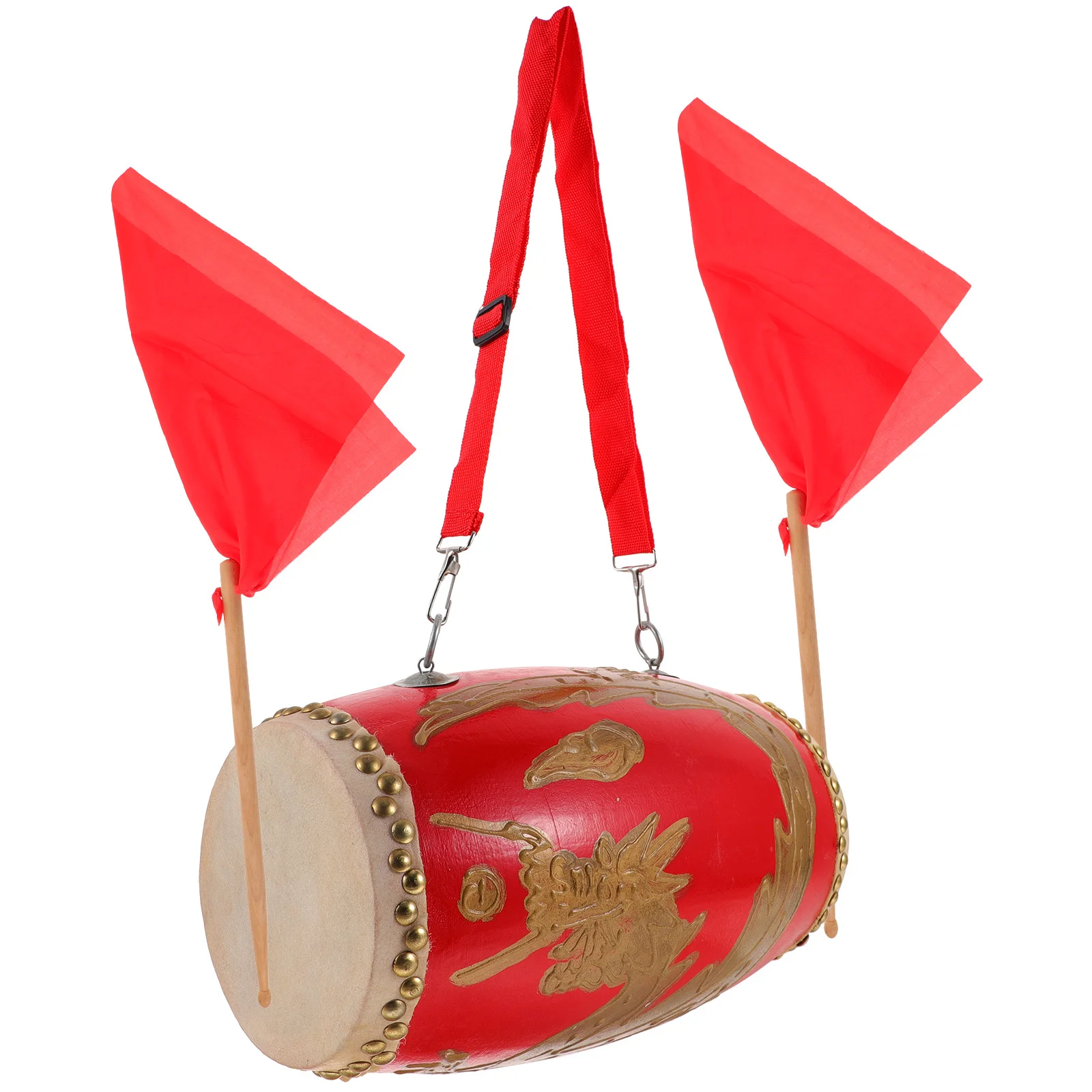 1 قطعة نمط التنين الخصر طبل الخشب الأحمر المحمولة أداة قرع لأداء الرقص التقليدي