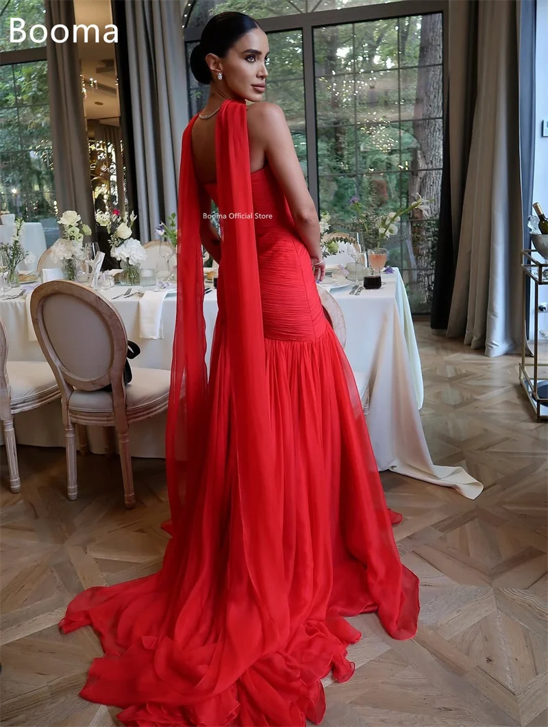 

Booma Mermaid Strapless Red Pleat Simple Evening Dresses Sleeveless Formal Dresses for Women Elegant Prom Gowns Custom Made