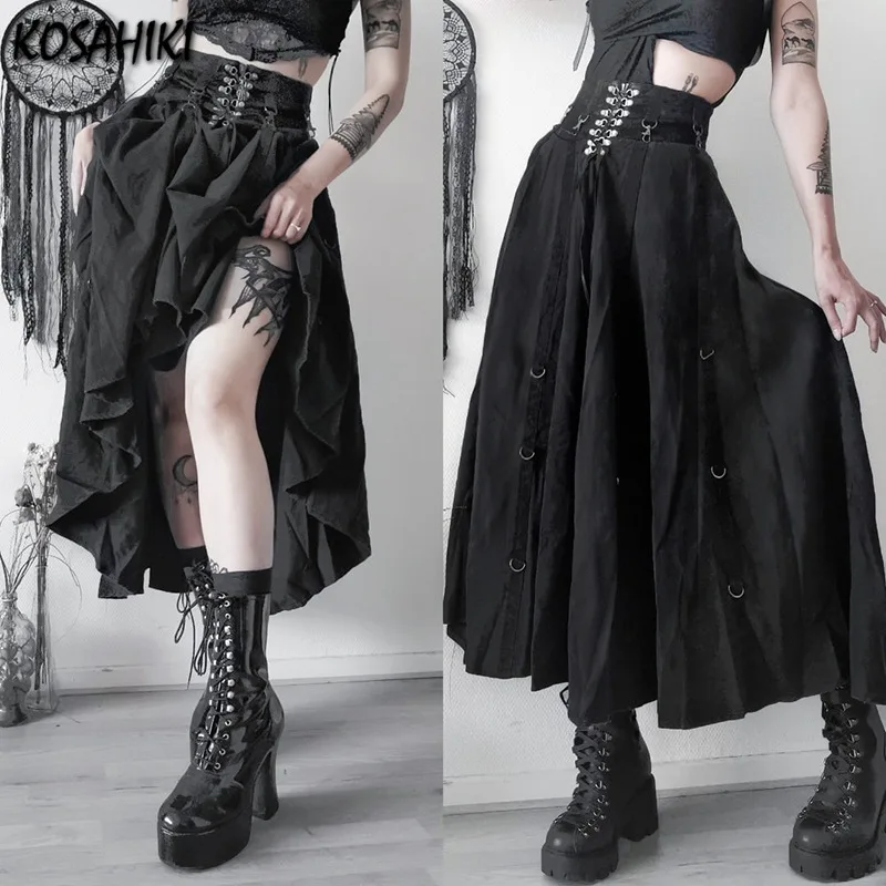 

Women Harajuku Black Skirts Bandage Vintage Gothic Streetwear 2024 Summer Jupe Femme Y2k Aesthetic A-Line Grunge Faldas Mujer