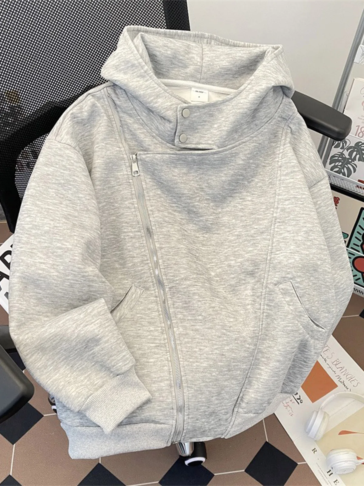 

Cleanfit Design Sense Side Zipper Hooded Open Cardigan Sweatshirt Unisex American Spring Deconstructed Patchwork Hoodie Jacket