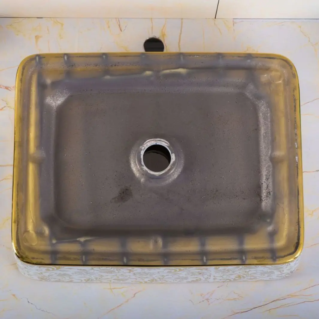 On the stage basin electroplated gold phoenix tail flower art basin ceramic hand washing square face washing hygiene
