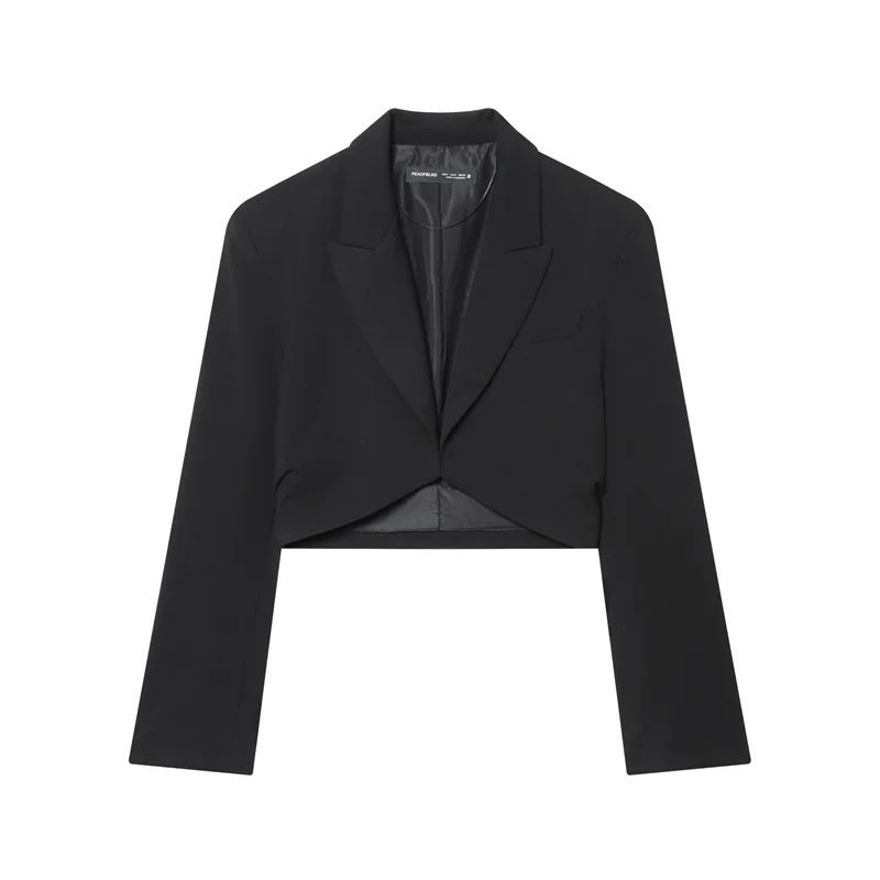 Veste femme 2025 hiver nouveau Blazer court noir à manches longues avec épaules rembourrées et détails plissés élégant et tendance