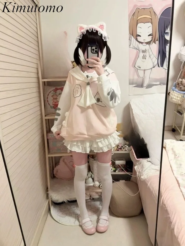 

Kimutomo толстовки женские милый матросский воротник осенняя мода с длинным рукавом мультфильм консервативный стиль Y2k эстетические толстовки в стиле Харадзюку