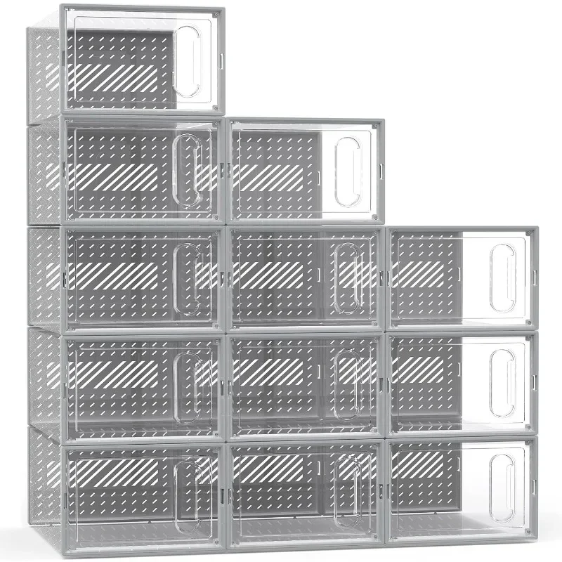 

-X-Large Shoe Storage Boxes, 12 Pack Shoe Organizers With Magnetic Door, Four Way Connection Shoe Containers