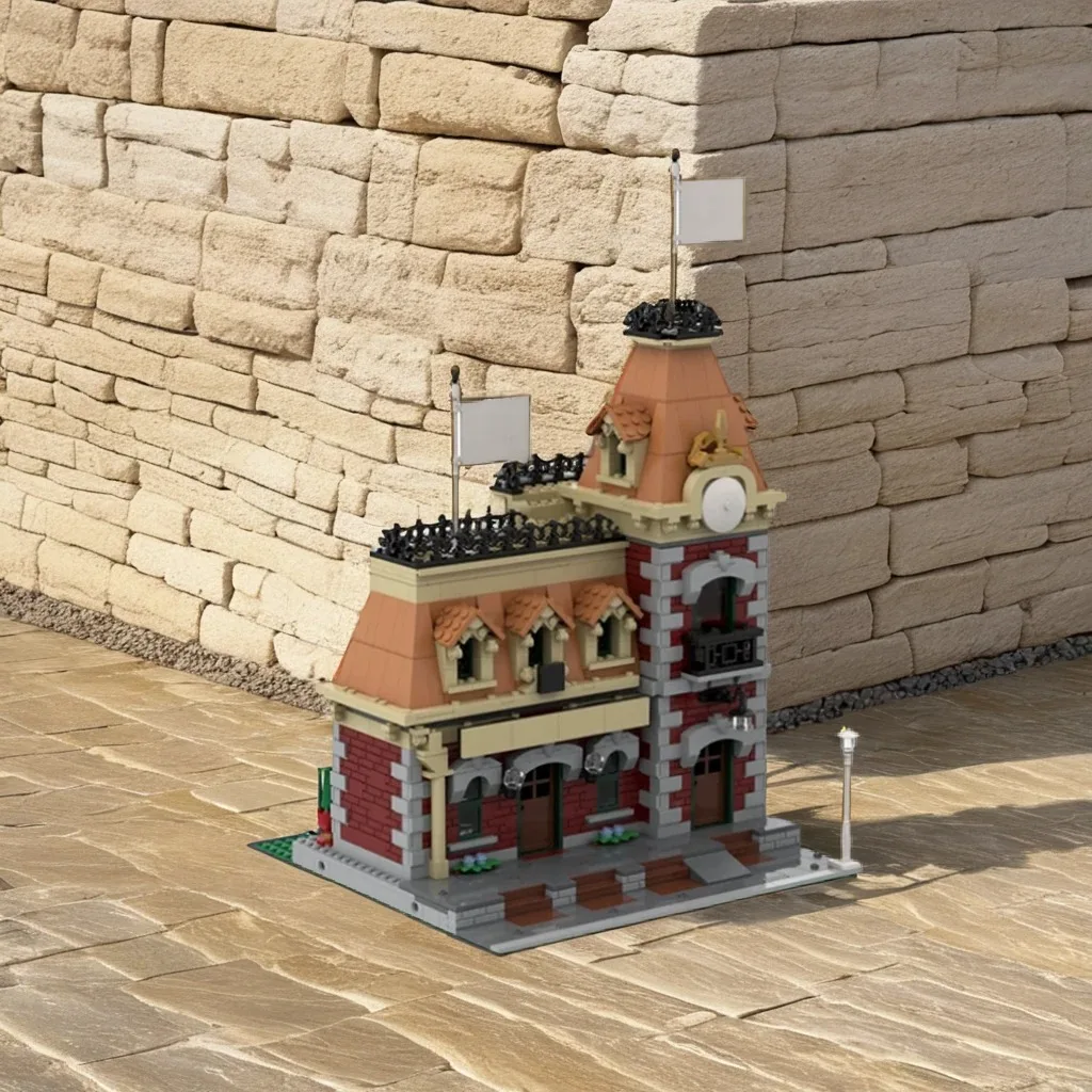 

Модульная железнодорожная станция, 2021 шт., 71044, MOC, совместимая с модульными зданиями и билетами, офисные образовательные строительные блоки, подарок