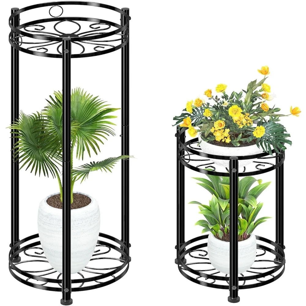 

Round Plant Stand Indoor Outdoor, Waterproof Metal Tall 31” Plant Shelf Holder, Heavy Duty Flower Pot Display Rack, 2 Pack, Bla