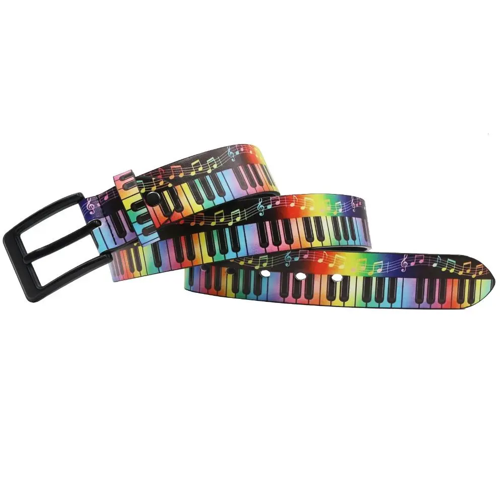 Musical Note Pattern Piano Keyboard Print Belt Trendy Brand Casual PU Waist Belt Luxury Design Jeans Pants Belt