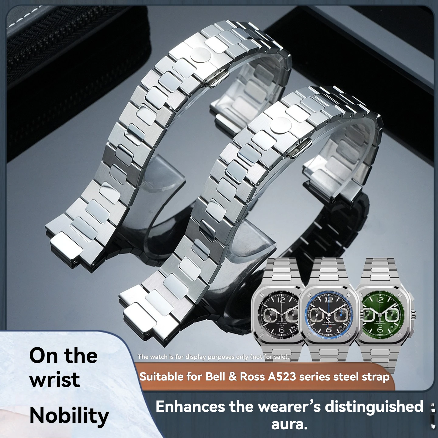 Suitable for Bellairs square watch BR05A BR05C-A523 high-quality 316L solid metal stainless steel watchband accessories for men