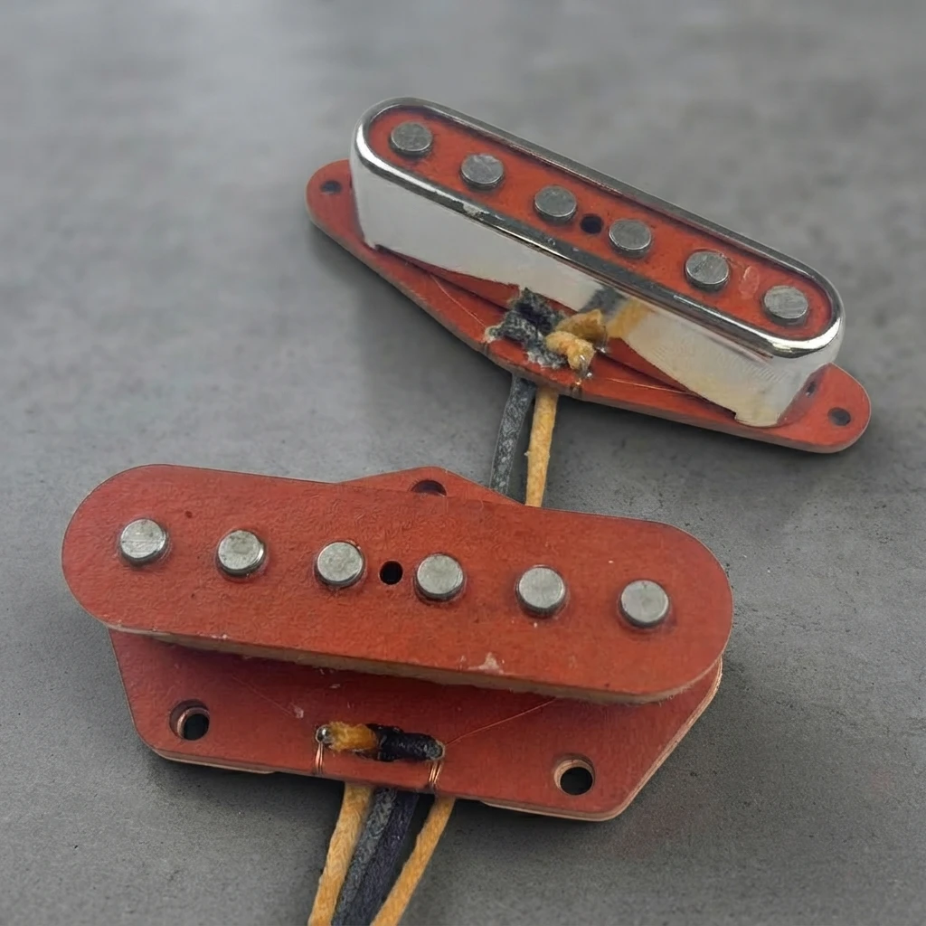 Vintage Red TELE Guitar Pickup Set – Hand-Wound Alnico 5 Neck & Bridge, Chrome Cover, Cloth Wire Upgrade
