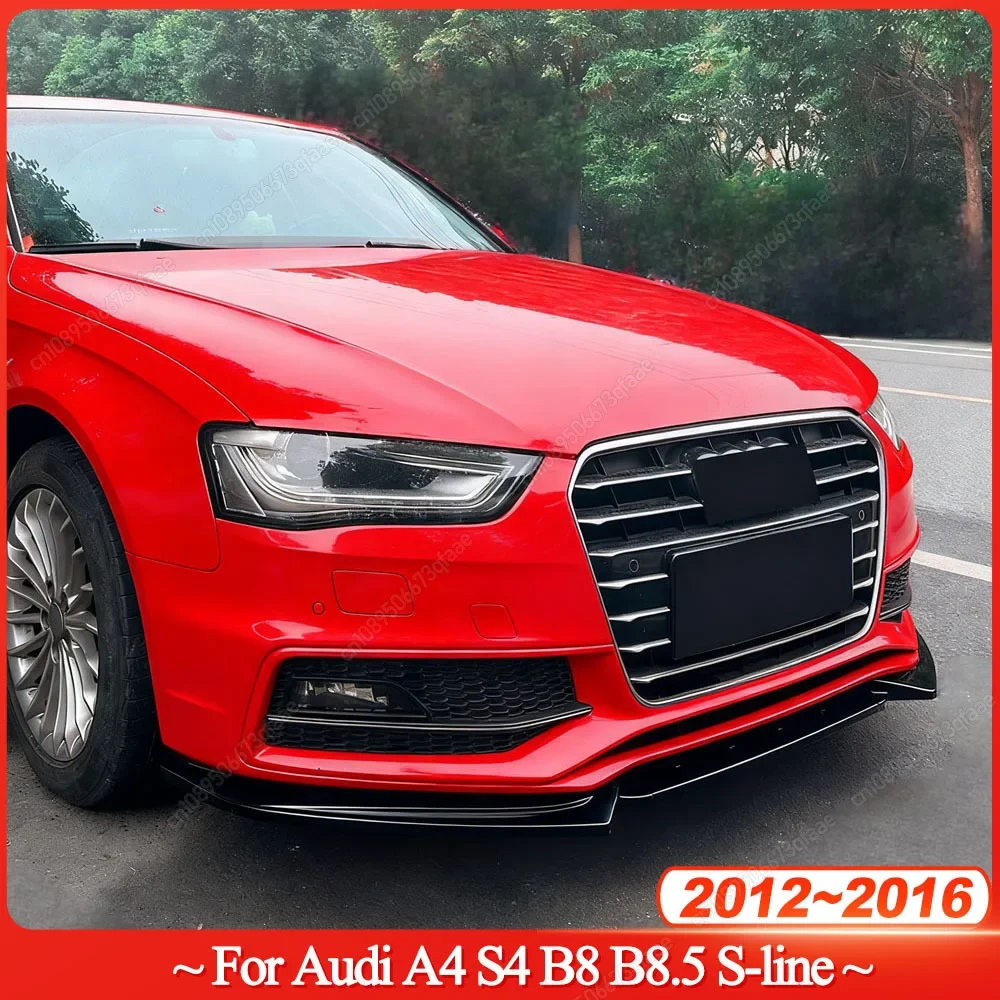 3Pcs Car Front Bumper Lip Diffuser Splitter Spoiler For Audi A4 S4 B8 B8.5 S-line 2012-2016 ABS Gloss Black Bodykits Tuning