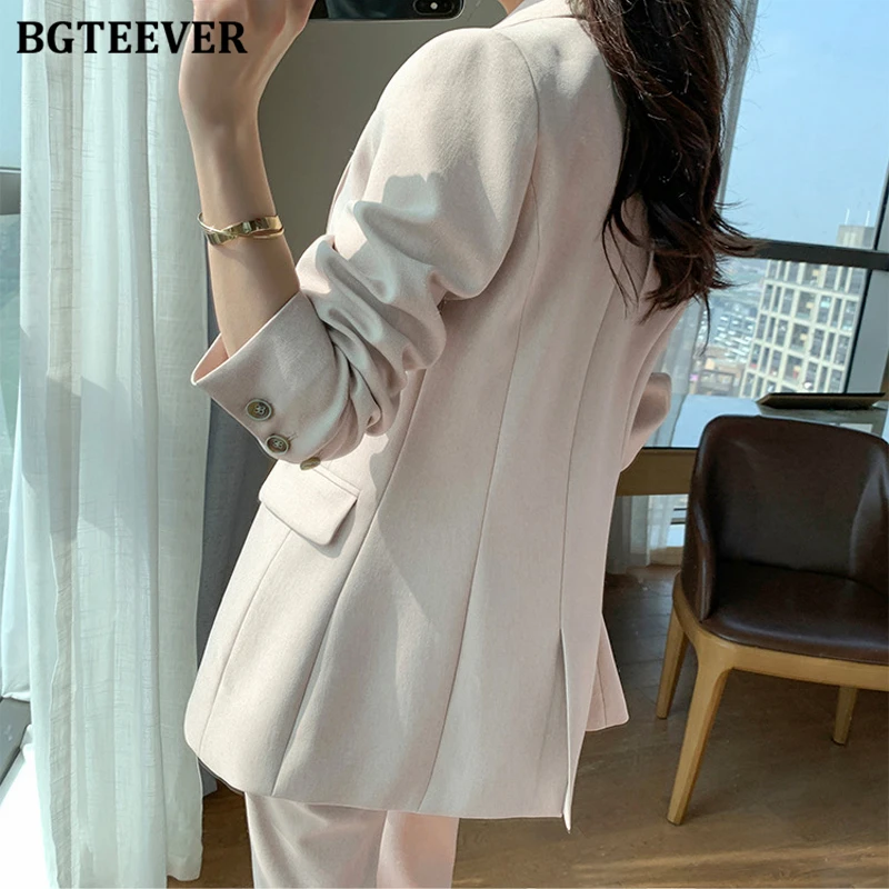 BGTEEVER Stylish Women 2 Pieces Blazer Set Long Sleeve Double Breasted Suit Jackets & Pants Spring Autumn Trousers Suits Female